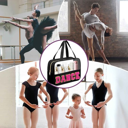 AIHSUMC Dance Gifts Chenille Letter Bags, Clear Dance Makeup Bag with Handle and Zipper Nylon Portable PVC Storage Organizer Waterproof Travel Cosmetic Toiletry Bag for Women, Dance Competitors
