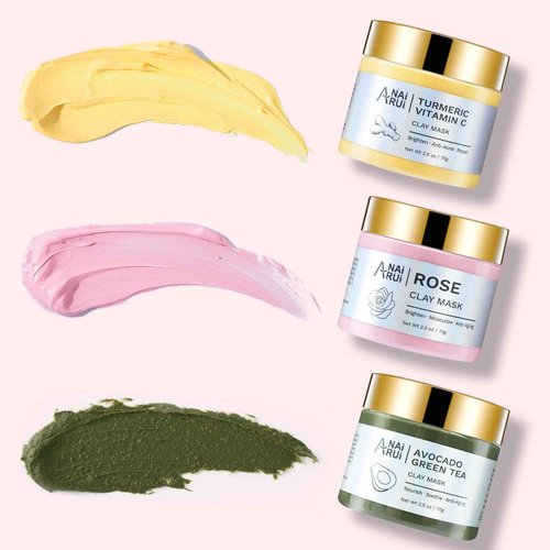 ANAI RUI SPA Mask Kit,Turmeric Vitamin C Mask,Rose Facial Mask-Avocado Green Tea Mud Mask+Ceramide Skin Barrier Serum,Skin Barrier Repair