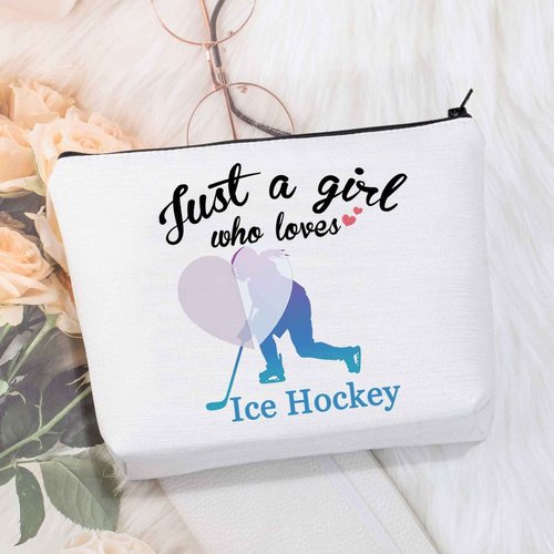 CMNIM Ice Hockey Gifts Ice Hockey Cosmetic Bag Makeup Bags Just a Who Loves Ice Hockey Gifts for Ice Hockey Lovers Team Inspirational Gifts Zipper Pouch Travel Bag Cosmetic