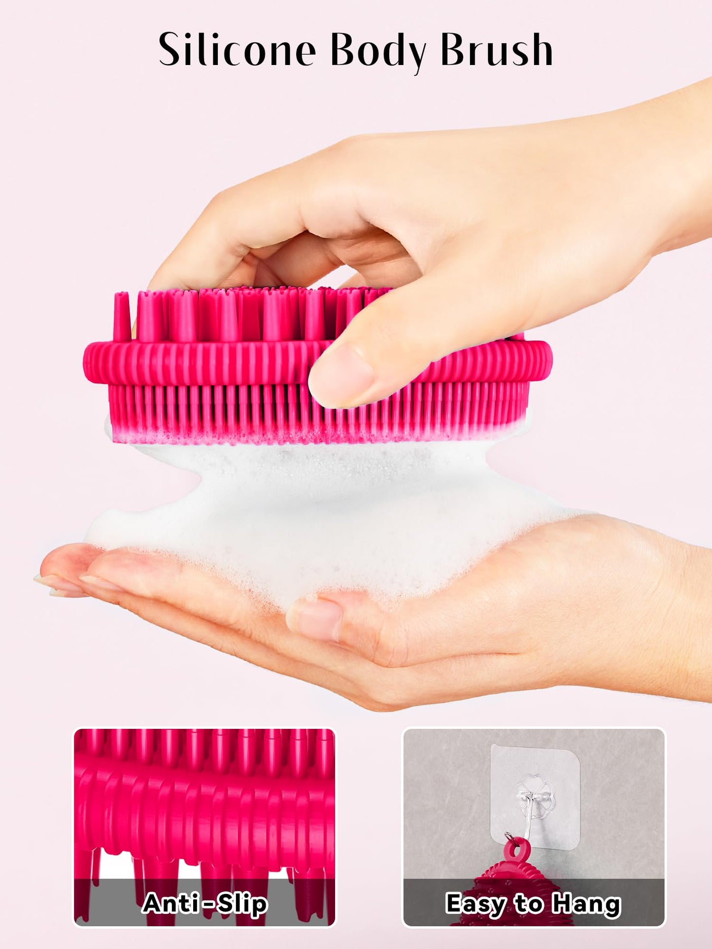 HEETA Silicone Body Scrubber, Gentle Exfoliating Body Scrubber, 2 in 1 Silicone Loofah Brush for Shower, Silicone Body Brush Easy to Clean, Lathers Well, Carry Easily, Red