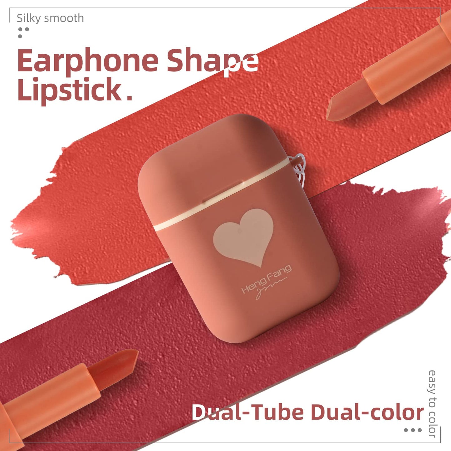 ZSeeY 2Set/Lot Earphone Shape Lipstick Set, Waterproof Long Lasting Velvet Moisturizing lip stain Dual-color Lip Gloss Primer, Non-stick Cup Nude Colors Matte Lips Make Up Gift Kit for Girls