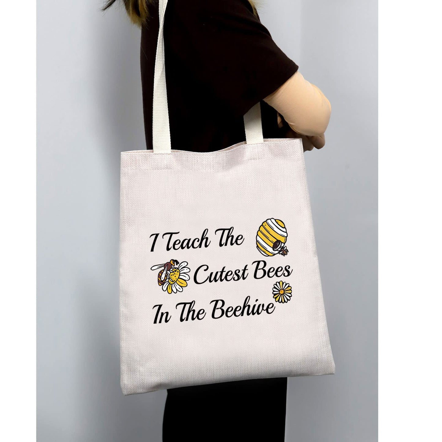 MEIKIUP Bee Keeper Teacher Makeup Bag Bee Teacher Gift Bumbee Honeybee Gift I Teach The Cutest Bees In The Beehive Cosmetic Bag(Beehive tote bag)