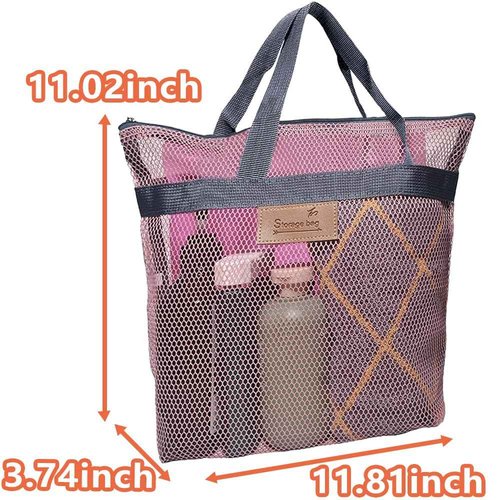Rotema Mesh Shower Bag with Zipper, 11.8x9.8Inches, Small Pool Bag for Men Women, Gym & Camping Toiletry Essentials (1 pack, pink)