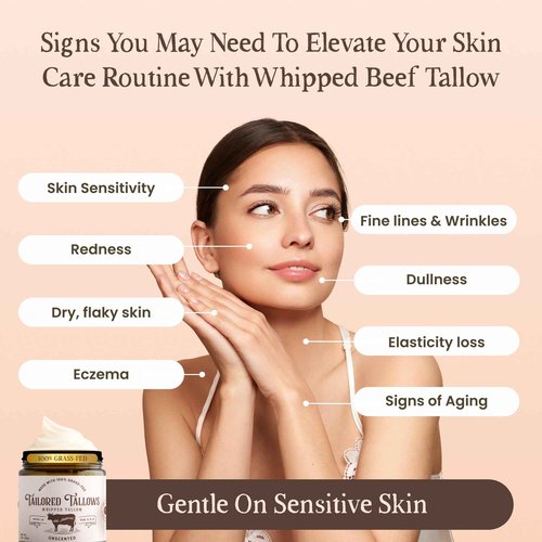Tailored Tallows Whipped Tallow Cream Moisturizer 100% Grass Fed Natural Face & Body Lotion Unscented, Non-Greasy Balm for Dry, Sensitive Skin | Whipped Beef Tallow Lotion Made in USA