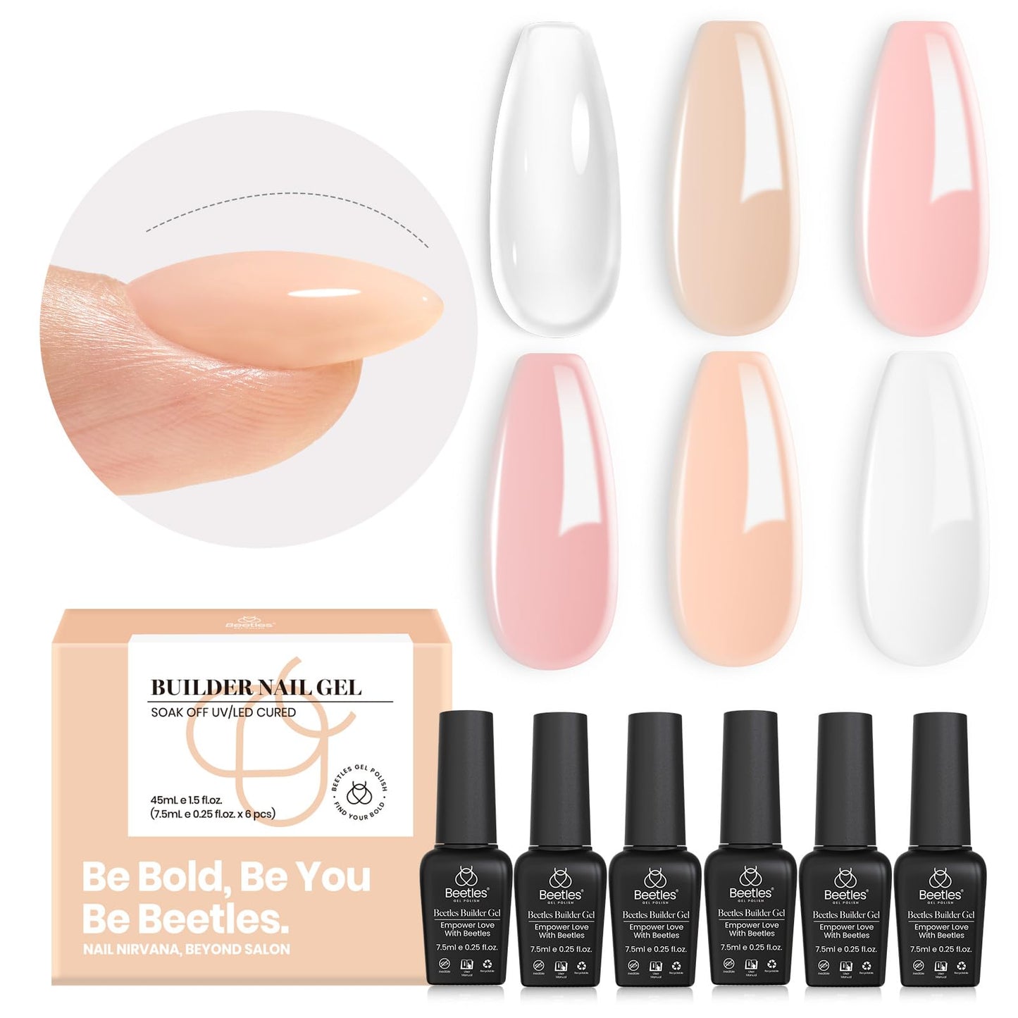 Beetles Gel Nail Polish Builder Nail Gel 5 in 1 15 ML Builder Strengthener Orange Nude Gel Builder Nail Gel Color Hard Gel Gel Beige Builder Gel Building Extension Nail Gel Cover Gel