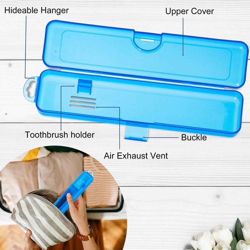 Yeeco Toothbrush Case 2 Pack, Transparent Dark Blue Travel Case, Plastic Holder, 7.87 x 1.85 x 1.18 inches Portable
