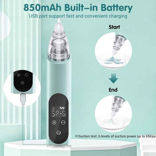 Ear Wax Vacuum Removal Tool, 6 Gear Strong Suction Electric Ear Cleaner Ear Vacuum Wax Remover, USB Charge Ear Wax Suction Removal Kit, Reusable Ear Suction Vacuum Device for Adults and Kids (Blue)