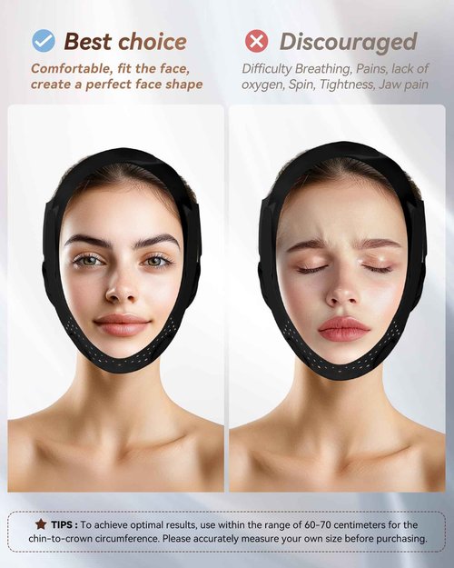 V-Line Sculpting Face Mask – Silicone Chin Strap for Jawline Tightening & Double Chin Reduction (23-27 Inches) (Matte Black)