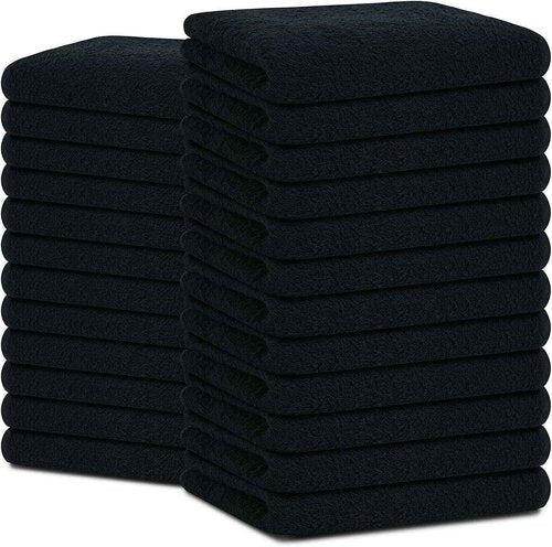 ZUPERIA 100% Ring Spun Cotton Salon Towel 24 Pack – (Not Bleach Proof -16" x 27") Super Soft and Highly Absorbent Hand Towel & Hair Towel for Hair Stylist, Gym, Beauty Salon, Spa & Home Care (Black)