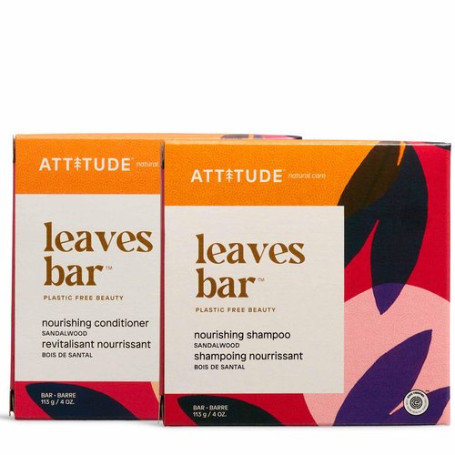 Bundle of ATTITUDE Hair Shampoo and Conditioner Bar, Plastic-free Beauty Care, Vegan and Cruelty-free, Nourishing, Sandalwood, 4 Oz