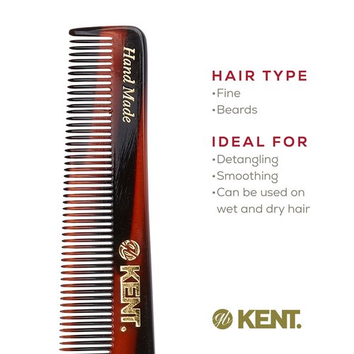 Kent R18T Fine Tooth Comb for Men with Ergonomic Thumb Grip - Handmade Large Hair Comb for Styling, Saw Cut and Hand Polished, Made in England (5.4")