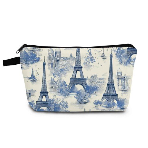 YULUENZE Eiffel Tower Makeup Bag - Cute Small Vintage Organizer Bag with Zipper - Paris Eiffel Tower Print Cosmetic Bag - Birthday Gifts for Women & Friends