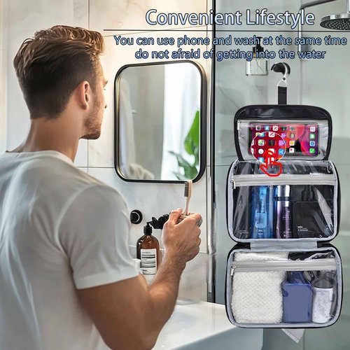 Hyfant Portable Hanging Travel Toiletry Bags for Men Women Leather Toiletry Bag Waterproof Clear Toiletry Bag Large Organizer Bag for Toiletries