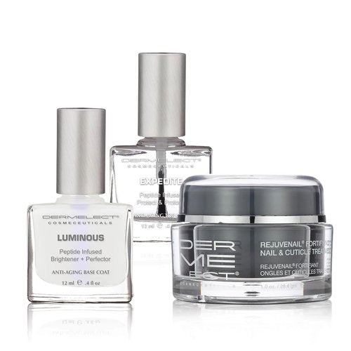 Dermelect Lasting Luxury Manicure Set Expedite Protect & Prolong Nail Top Coat Rapid Repair Barrier Balancing Serum & Rejuvenail Fortifying Nail and Cuticle Treatment
