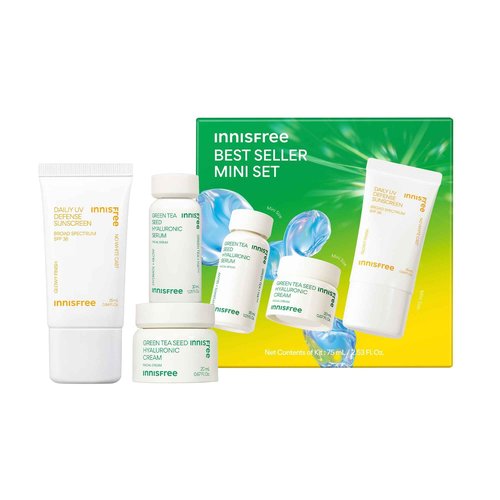 innisfree Hydrate & Protect Mini Set, Korean Serum, Cream & Sunscreen with Green Tea and Hyaluronic Acid, Travel Skincare Trio