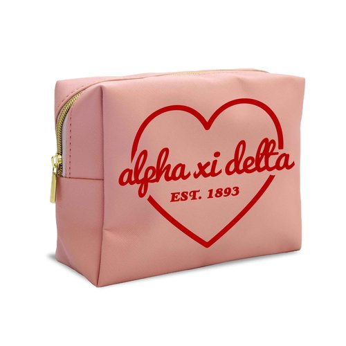 Sorority Shop Alpha Xi Delta Makeup Bag - Multi-Purpose PU Leather, Water-Resistant Makeup travel bag with Licensed Design and Zipper Closure, Perfect Alpha Xi Delta Sorority Gifts for Women