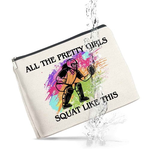 UPNEGE Softball Catcher Makeup Bag - Gifts for Girls and Women - All the Pretty Girls Squat Like This - Cosmetic Zipper Pouch