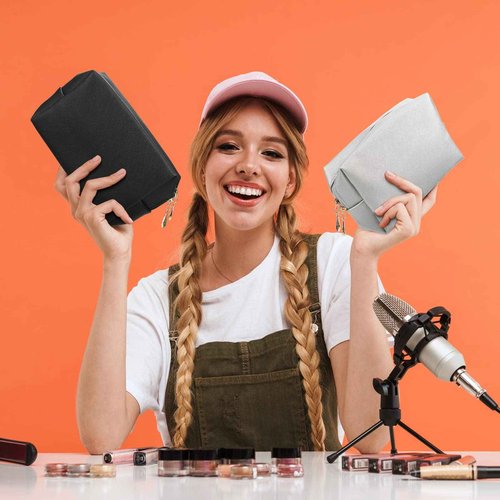 Jexine 9 Pcs Makeup Bag Leather Zipper Cosmetic Bag Preppy Water Resistant Versatile Makeup Pouch Travel Cosmetic Organizer Portable Toiletry Pouch Daily Beauty Storage for Women Girls Gift