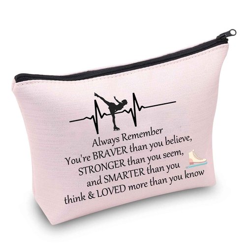 Ice Skating Gifts Cosmetic Bag Figure Skating Gifts Makeup Bag Skate Lover Gift for Women Ice Skater Gifts (Ice Skating Pouch Makeup Bag Pink)