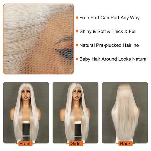 QD-Udreamy 13x4 Lace Front Wigs, Blonde Lace Front Long Straight Wigs for Women Middle Part Glueless Straight Hair Pre Plucked with Hairline For Black Women 26 Inch
