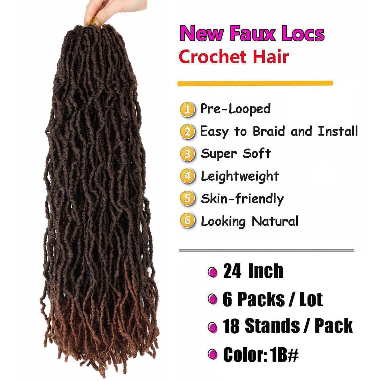 24 Inch Soft Locs Crochet Hair Pre Looped 6 Packs Faux Locs Crochet Braids Goddess Locs Dreadlocs Hair For Black Women (24 Inch (Pack of 6), T30#)