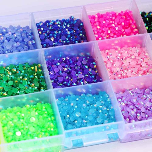 LIUDAMAI 18000pcs (3.4.5mm) 5D Nail Rhinestone DIY Flat Bottom Kit Phone Case Accessories Jelly Flatback AB Jelly Rhinestones Kit AB for Nail Design Charms Gem (4MM9000PC)