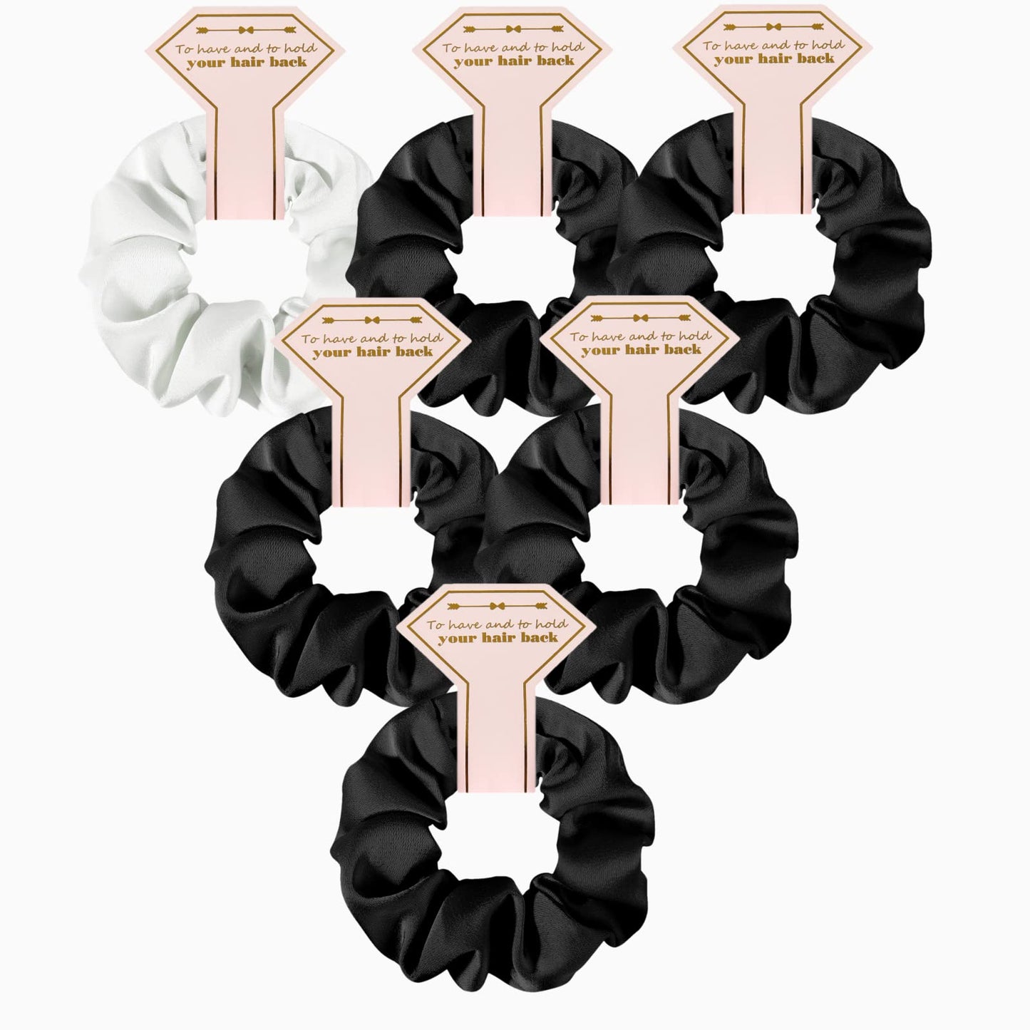 Loanzeg Satin Bridesmaid Scrunchies Bachelorette Hair Ties Set of 6 Bridal Shower No Damage Hairties ideas Gift for Wedding Party Favors Bridesmaid Proposal Gifts (White&Black)