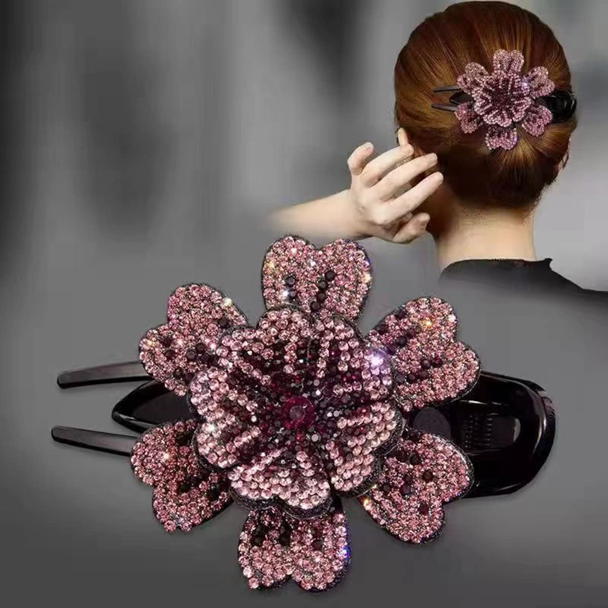 5 Pcs Double Flower Rhinestone Hair Clips fancy decorative hair clip hair accessories for women crystal hair barrettes hair decorations women thick hair(Southeast Asian style)