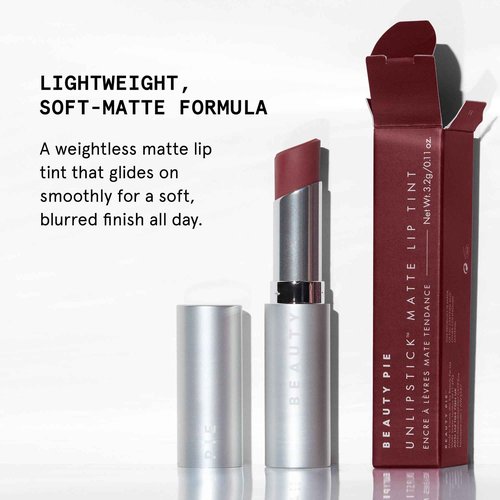 Beauty Pie Unlipstick Modern Matte Lip Tint – Unforgettable (Warm Red), Lightweight Hydrating Balm-Tint, Long-Wearing Blur-Matte Finish, 0.11 oz