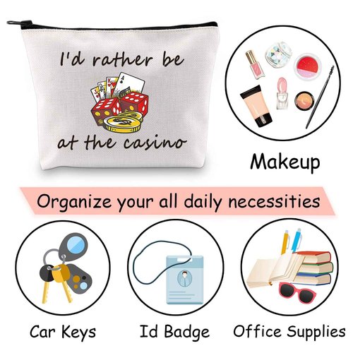 JXGZSO Gambler Gift I'd Rather Be At The Casino Makeup Bag Lucky Dice Pouch Bag Casino Lover Gifts