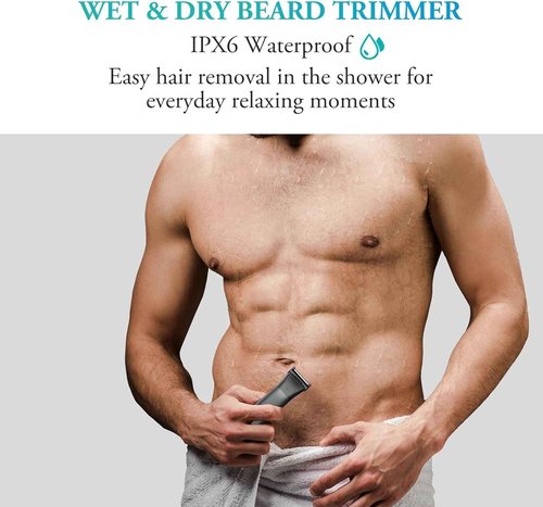Body Hair Trimmer for Men - 6.0 Upgraded Electric Beard Trimmer, 2-in-1 Dual-Head Shaver and Body Groomer Connectivity Hybrid Face Body IPX6 Wet/Dry Use Groin & Ball Hair Painless Electric Razor Black