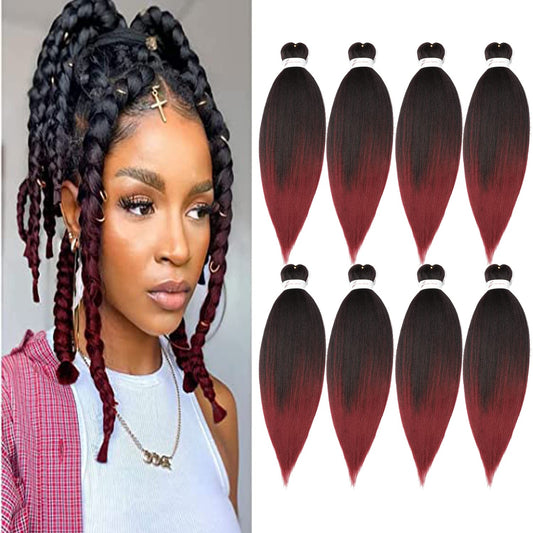 Ubeleco 8 Packs Pre-stretched Braiding Hair,14 Inch Ombre Braiding Hair Professional Soft Yaki Texture,No Itch, Hot Water Setting Hair Extensions for Braids (14in,1B/900)