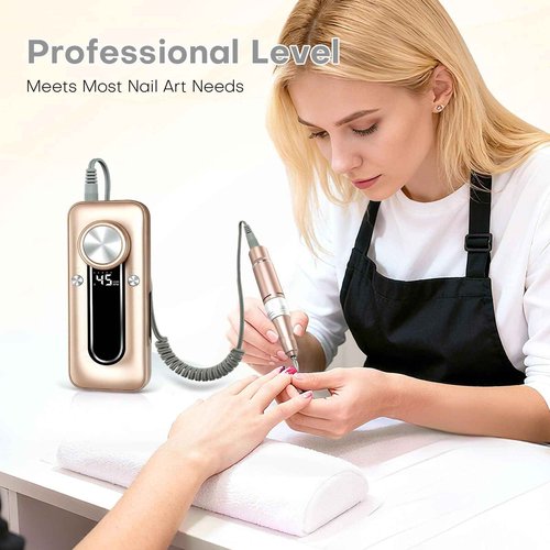 TUOBEO Nail Drill Electric Nail File Kit 45000 RPM Professional Efile Nail Set,Cordless Portable Rechargeable Acrylic Gel Nail Polish Remover Machine Pedicure Manicure Tool with for Salon Home Gold