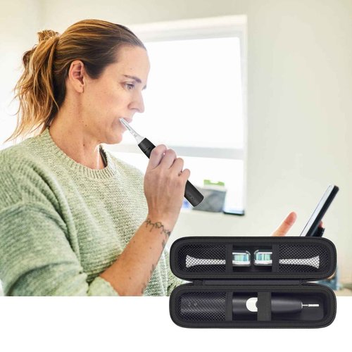 Toothbrush Travel Hard Case Compatible with Oral-B Pro 1000, 2000, 3000, 3500, 1500/ for Philips Sonicare ProtectiveClean 4100 5100 Electric Toothbrush with Mesh Pocket&Carabiner - Black (Bag Only)