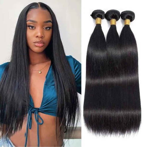 Straight Bundles Human Hair 16 16 16 Inch Brazilian Straight Hair Bundles 100% Unprocessed Virgin Hair Weave Bundle Human Hair Extensions for Women Trippy Hair Bundle Natural Color