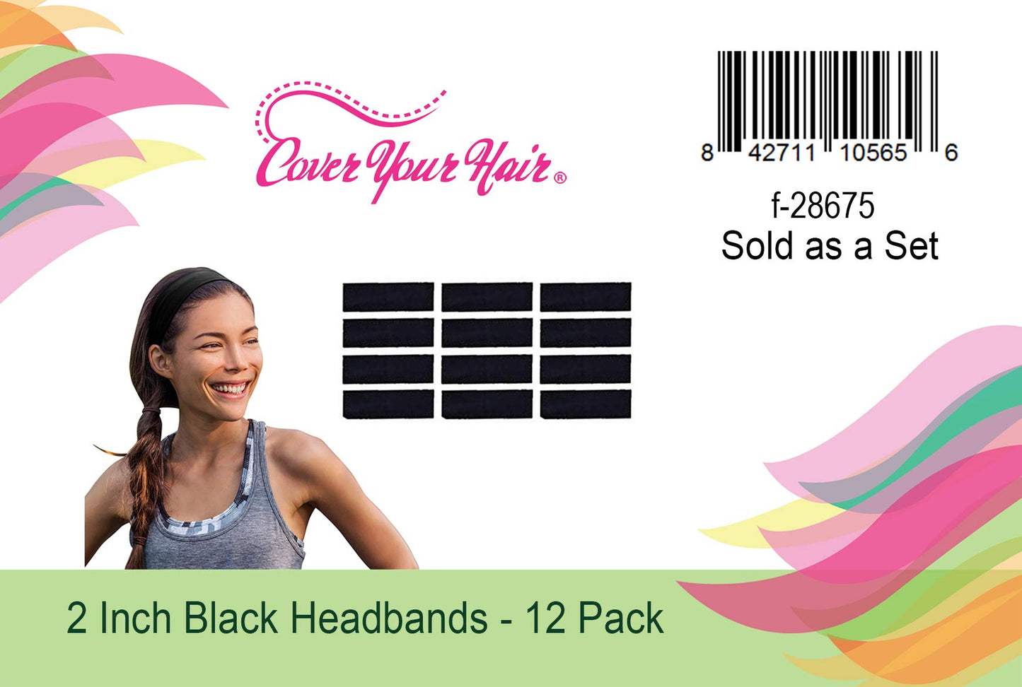 Stretchy Headbands for Women - Yoga Headbands - Sports Headbands - 2-inch-Wide Black Headband - 12 Pack Cotton Headbands by Coveryourhair