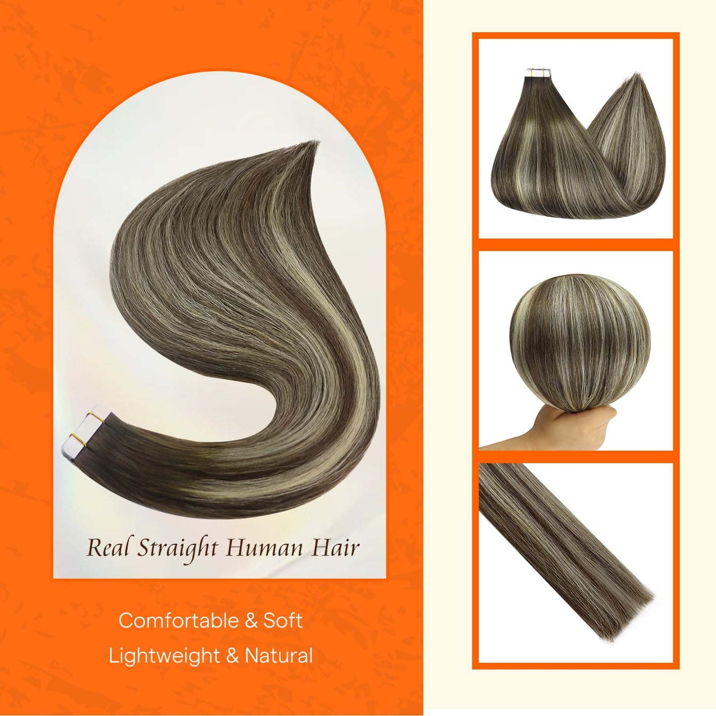 Full Shine Tape in Extensions Color 2 Fading to 60 Blonde Highlight 2 Darkest Brown Balayage Tape For Hair Extensions 12Inch Invisible Short Hair Extensions Tape in 30G 20Pcs Tape in Human Hair