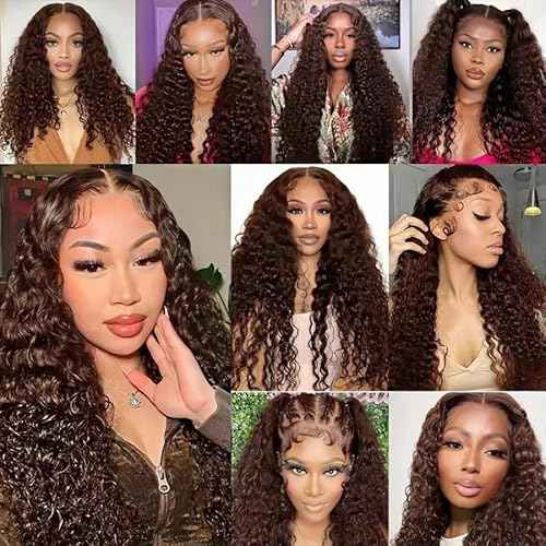 34 Inch Brown Kinky Curly Bundles Human Hair Chocolate Brown Bundles Niegmeag Brazilian Virgin Remy Hair Extensions Double Weft Soft and Silky Color 4 Kinky Curly Bundle Hair Weave
