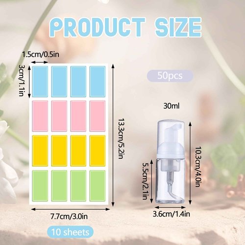 50 Pcs Foam Pump Bottle 1 oz Small Size Mousse Foam Soap Dispenser,Clear Plastic Empty Refillable Mini Foam Pump Bottle for Face Wash Shampoo Skin Care with 160 Labels（30 ml）