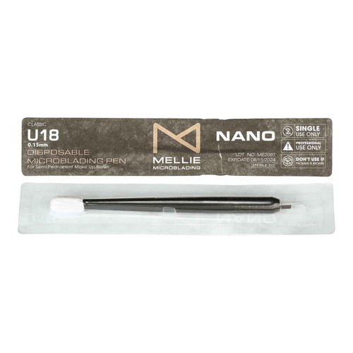 PACK OF 10 - Mellie Microblading Disposable Microblading Pen with Pigment Sponge Disposable Tool For Creating Eyebrows Microblading Supplies (Black, U18 NANO .15mm)