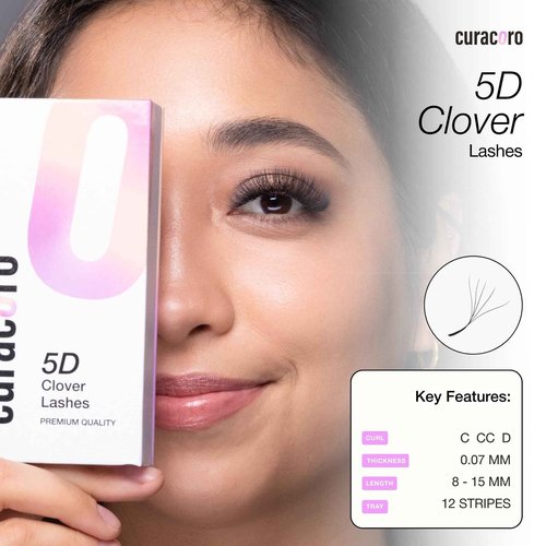 Curacoro 5D W-Shaped Clover Eyelashes Extension | 0.07mm Thickness | C/CC/D Curl | 8mm-15mm Mixed & Single Length | Individual Eyelash Extensions | Easy Application & Long Lasting (0.07 CC, 8mm-15mm)