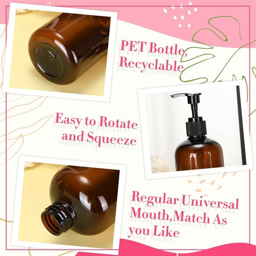 Tessco for you 24 Pcs Amber Soap Dispenser Empty Plastic Pump Bottles Refillable Shampoo Container for Hand Sanitizer Soap Lotion Body Wash Conditioner Bathroom Kitchen Travel, 8.45oz