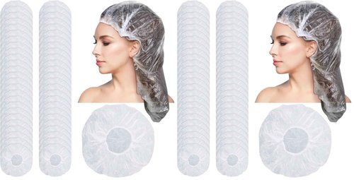 SATINIOR 50 Pcs Disposable Shower Caps Plastic Clear Large Lengthen Elastic Waterproof Bath Caps for Women Portable Travel Hotel Hair Salon Essentials Accessories Individually Wrapped (Pack of 2)