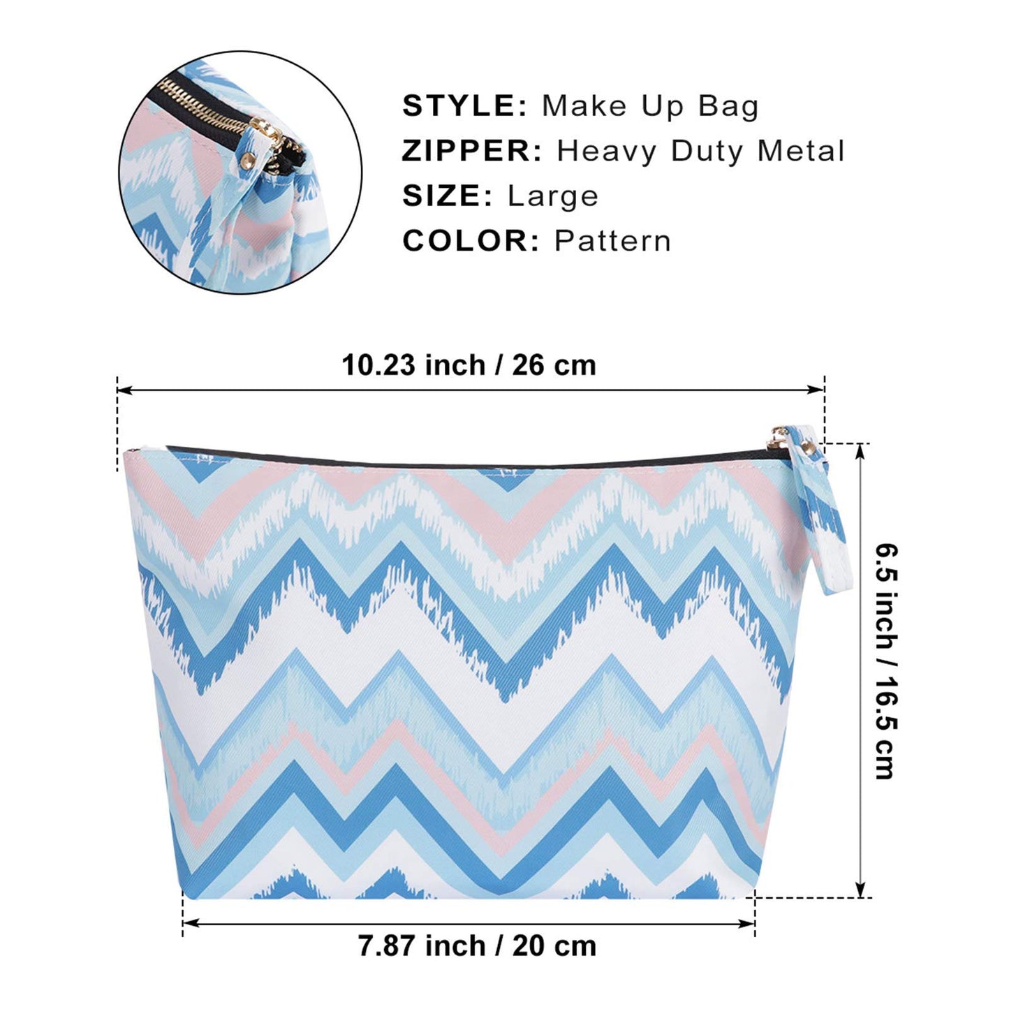 HAWEE Cosmetic Bag for Women Makeup Pouch Travel Organizer Bag Waterproof Roll-up Toiletry Pouch Portable Zipper Accessories Organizer, Blue Ripple