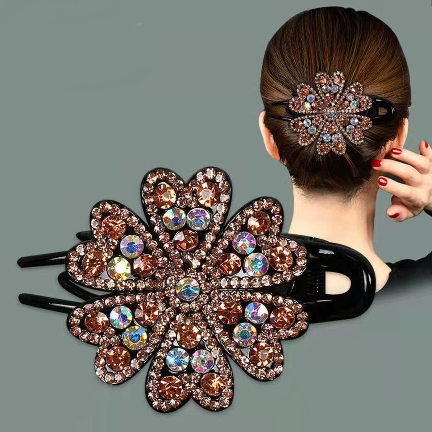 5 Pcs Double Flower Rhinestone Hair Clips fancy decorative hair clip hair accessories for women crystal hair barrettes hair decorations women thick hair(Chinese style)