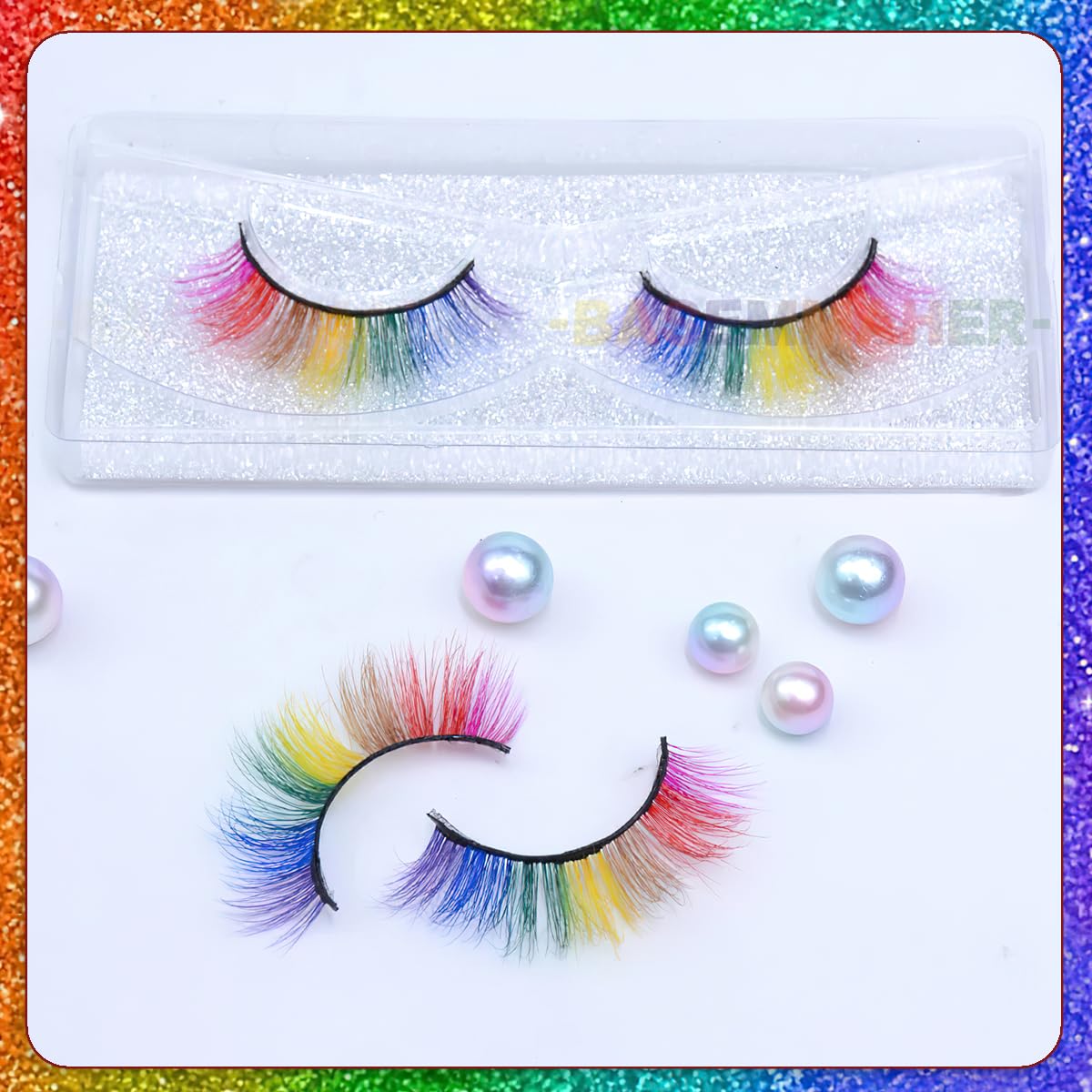 2Pairs Rainbow Eyelashes Colored Lashes Cateye Eyelashes Fluffy Wispy Fake Lashes 3D Natural Look Synthetic Eye Lashes Extension for LGBT Gay Pride Day Halloween Cosplay Party Makeup Tools