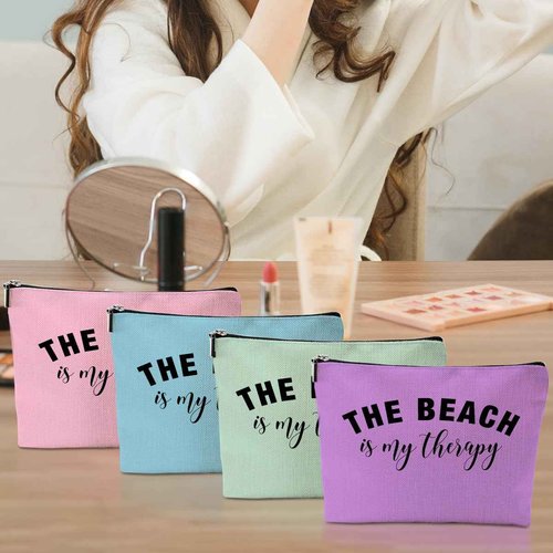 4PCS Beach Vacation Essentials Makeup Bag, Cute Cosmetic Bags for Women, Beach Accessories Travel Toiletry Bag Girls Trip Weekend Gifts for Women Besties Mom Summer Vacation Christmas Mothers Day