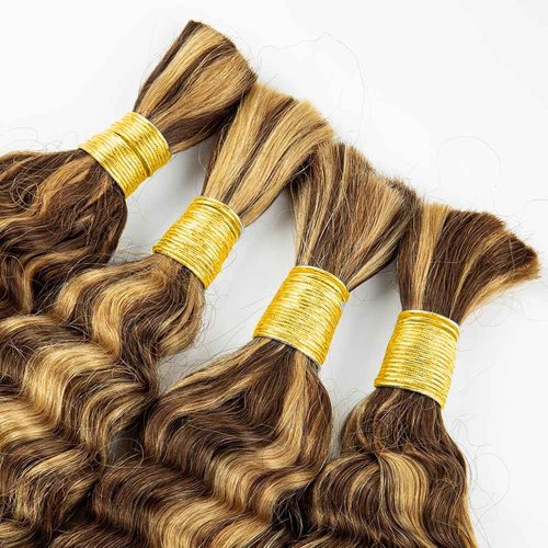 P427 Highlight Blonde Human Braiding Hair Deep Wave Bulk 12 12 12 Inch 150g/3 Bundles Light Honey Blonde Deep Wave Braids Human Hair Extensions