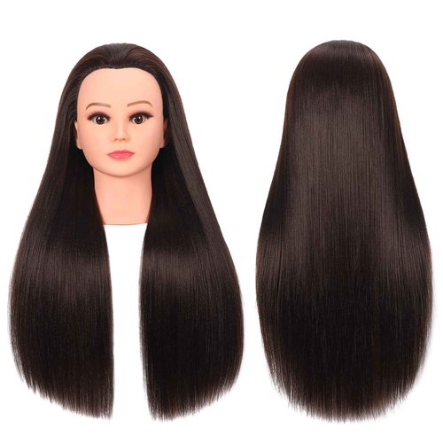 Mannequin Head with Hair 26“-28” Styling Training Manikin Cosmetology Doll Head Human Hair Blend and Free Clamp Holder (4#2)