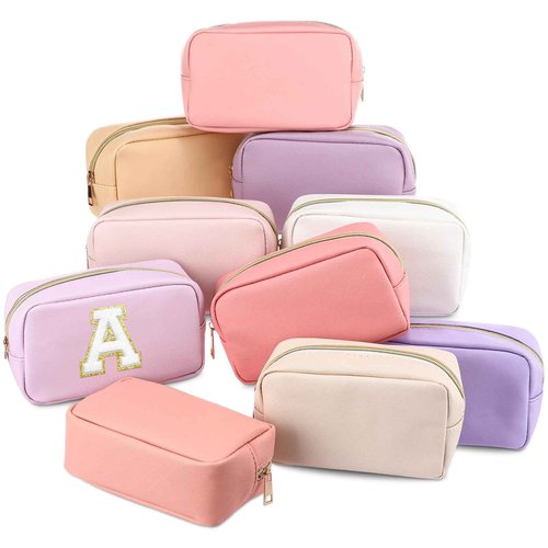 Sweetude 10 Pcs Christmas Makeup Bag Bulk Christmas Gift PU Leather Cosmetic Bag Small Skincare Toiletry Pouch with Zipper for Women Xmas Wedding Gift Favors(Pink and Purple)